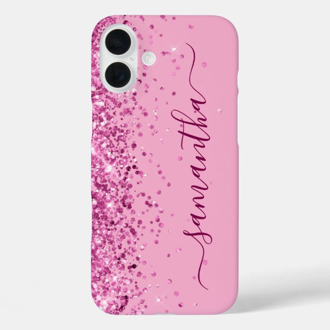 Funda iPhone 16 Plus Purpurina rosa del vino Girly Signature (Reverso )