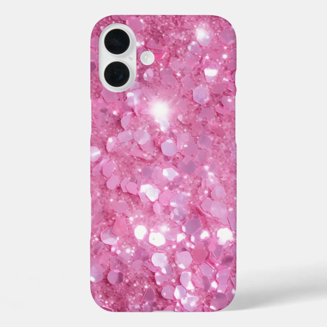 Funda iPhone 16 Plus Purpurina rosado moderno de moda (Reverso )