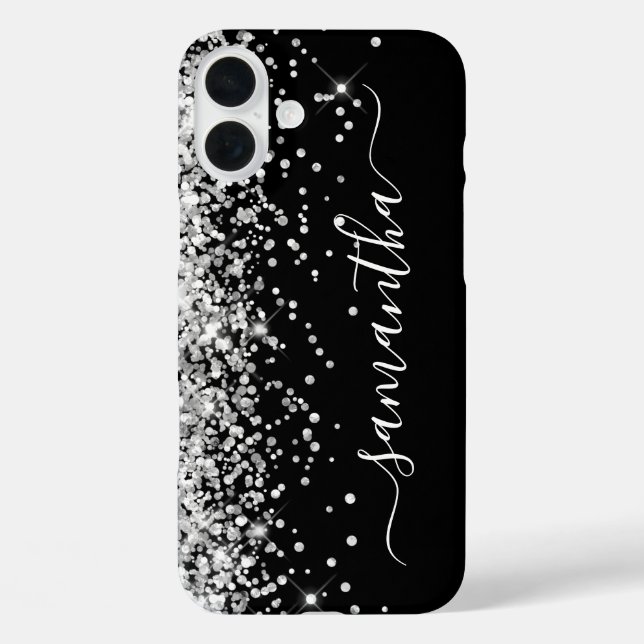 Funda iPhone 16 Plus Purpurina Silver Black Girly Signature (Reverso )