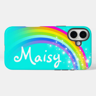 Funda iPhone 16 Plus Rainbow aqua color azul verde nombre colorido estu