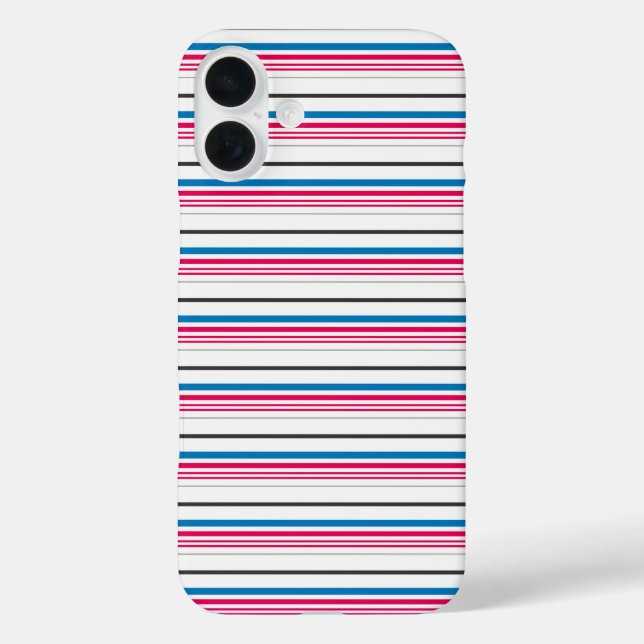 Funda iPhone 16 Plus Rayas blancas azules lindas (Reverso )