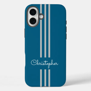 Funda iPhone 16 Plus Rayas de carreras modernas y elegantes monogramada