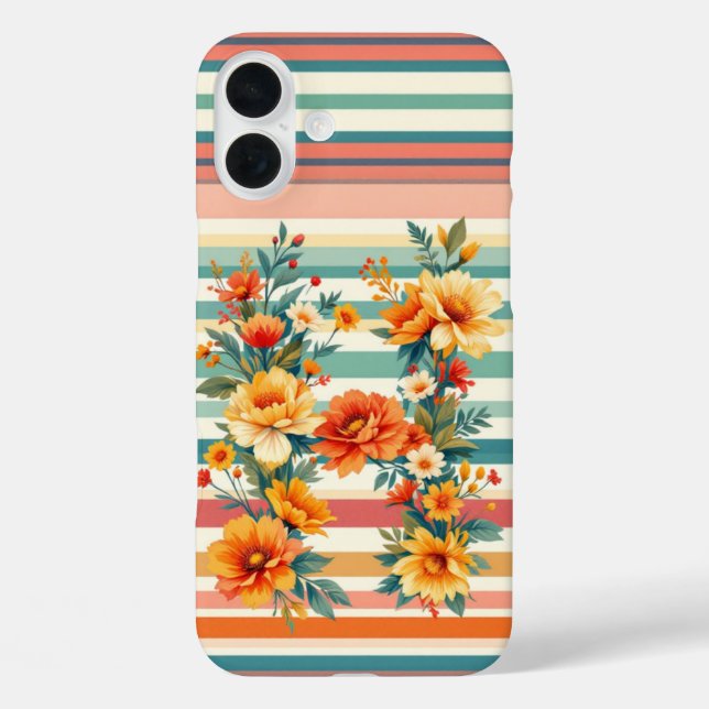 Funda iPhone 16 Plus Rayas de flores retro (H) (Reverso )