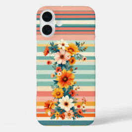 Funda iPhone 16 Plus Rayas de flores retro (I)