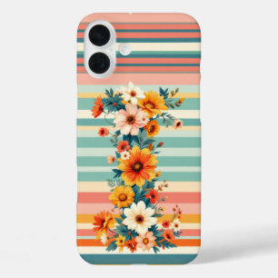 Funda iPhone 16 Plus Rayas de flores retro (I)