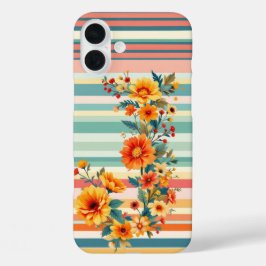 Funda iPhone 16 Plus Rayas de flores retro (J)