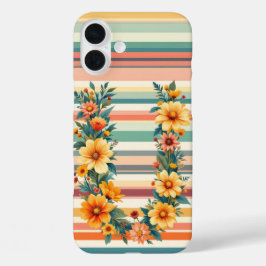 Funda iPhone 16 Plus Rayas de flores retro (U)