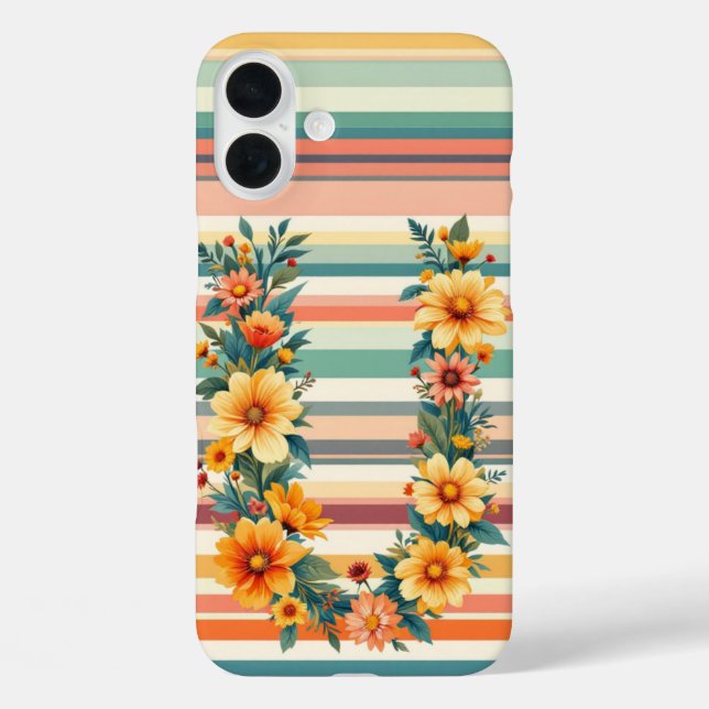 Funda iPhone 16 Plus Rayas de flores retro (U) (Reverso )