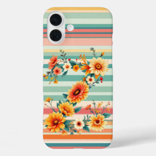 Funda iPhone 16 Plus Rayas de flores retro (Z)