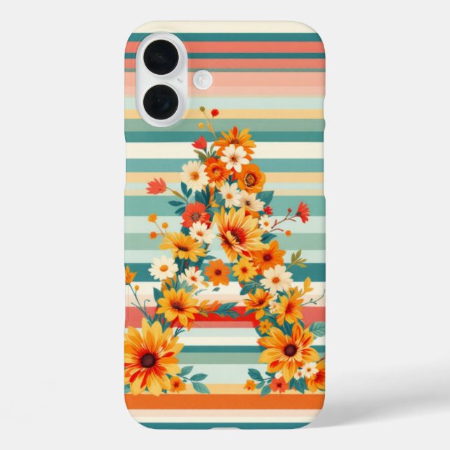 Funda iPhone 16 Plus Rayas de girasol retro (A) (Reverso )