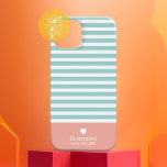 Funda iPhone 16 Plus Rayas delgadas Alcázar monograma verde azulado<br><div class="desc">Coral y verde verde azulado - Si su arte todavía necesita ser ajustado,  haga clic en el Personalizar Este botón. Esto te llevará a un área de diseño donde puedes mover cosas e incluso cambiar fuentes.</div>