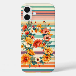 Funda iPhone 16 Plus rayas florales retro (B)