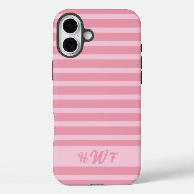 Funda iPhone 16 Plus Rayas Monocromáticas Rosadas Custom Cute  (Reverso )