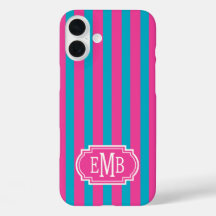 Rayas Monogramadas Rosa Fucsia y Turquesa