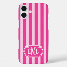 Funda iPhone 16 Plus Rayas Monogramadas Rosa Fuerte y Rosa