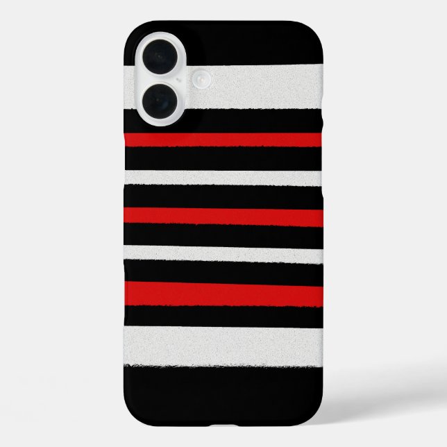 Funda iPhone 16 Plus Rayas rojas blancas negras Patrones simples de Gua (Reverso )