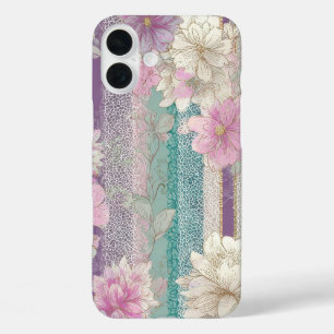 Funda iPhone 16 Plus Rayas Verticales Pastel Con Texturas De Encaje