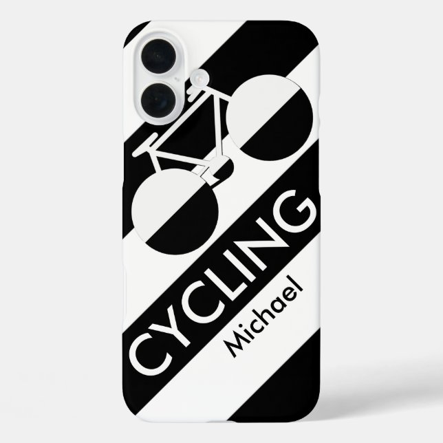 Funda iPhone 16 Plus rayas y gráfico-bicicleta grandes (Reverso )