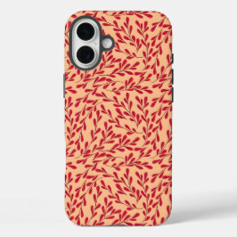 Funda iPhone 16 Plus  Red Leafy Branches Seamless Pattern