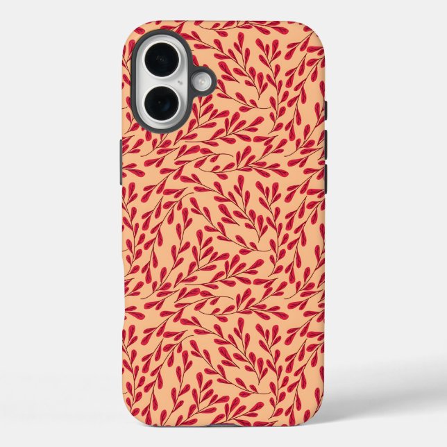 Funda iPhone 16 Plus  Red Leafy Branches Seamless Pattern (Reverso )