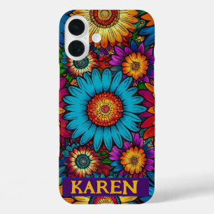 Funda iPhone 16 Plus Regalo hippie de Flor Retro Psicodélico de los año