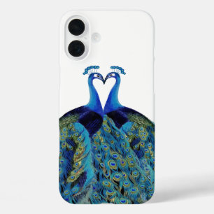 Funda iPhone 16 Plus Regalos de boda de pavos reales vintage besándose