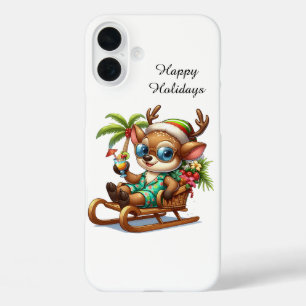 Funda iPhone 16 Plus Reno de Navidad festivo personalizable en la playa