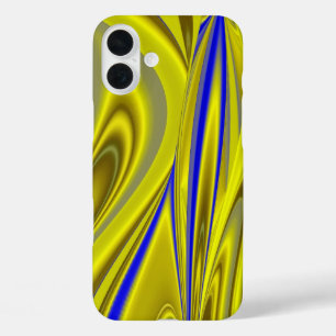 Funda iPhone 16 Plus Resumen arte arcoiris 3D en amarillo dorado y azul