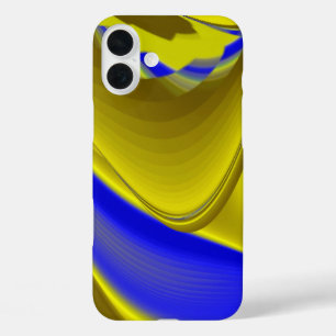 Funda iPhone 16 Plus Resumen arte arcoiris 3D en amarillo dorado y azul