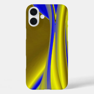 Funda iPhone 16 Plus Resumen arte arcoiris 3D en amarillo dorado y azul