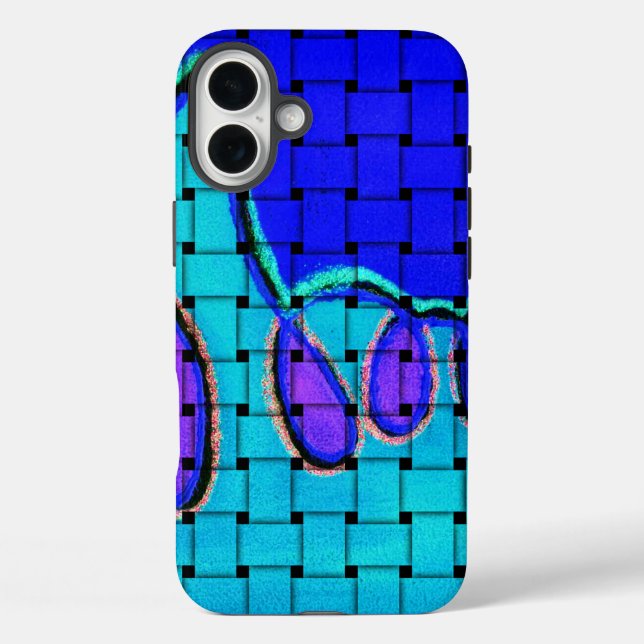 Funda iPhone 16 Plus Resumen azul francés con textura trenzada (Reverso )