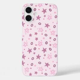 Funda iPhone 16 Plus Resumen de pequeñas estrellas y círculos rosados