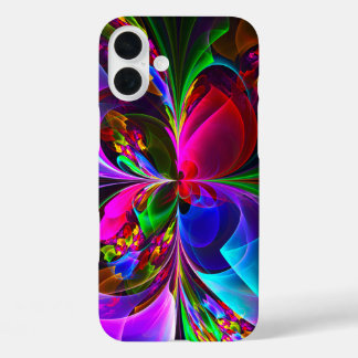 Funda iPhone 16 Plus Resumen floral moderno Patrón azul rojo del arte #