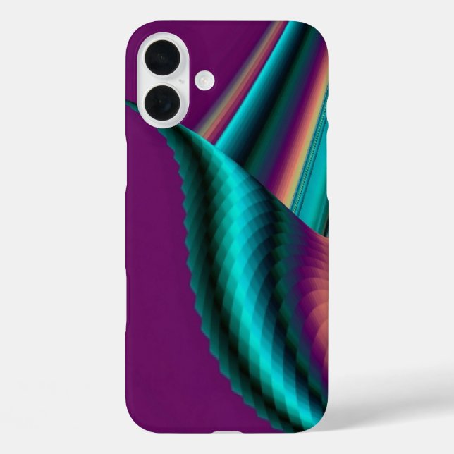 Funda iPhone 16 Plus Resumen futurista arte arte arcoiris metálico en 3 (Reverso )