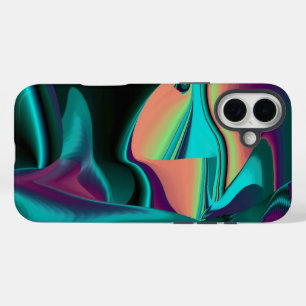 Funda iPhone 16 Plus Resumen futurista arte arte arcoiris metálico en 3