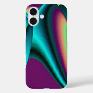 Funda iPhone 16 Plus Resumen futurista arte arte arcoiris metálico en 3