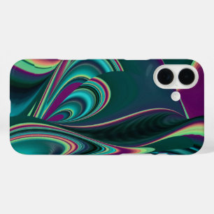 Funda iPhone 16 Plus Resumen futurista arte arte arcoiris metálico en 3