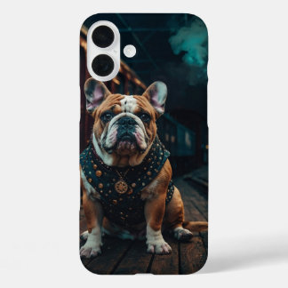 Funda iPhone 16 Plus Retrato Stationmaster de Steampunk Bulldog