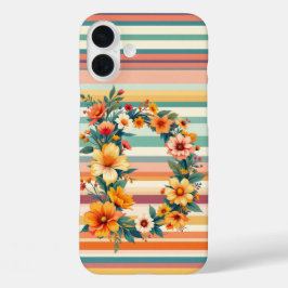 Funda iPhone 16 Plus Retro de bandas de flor (D)