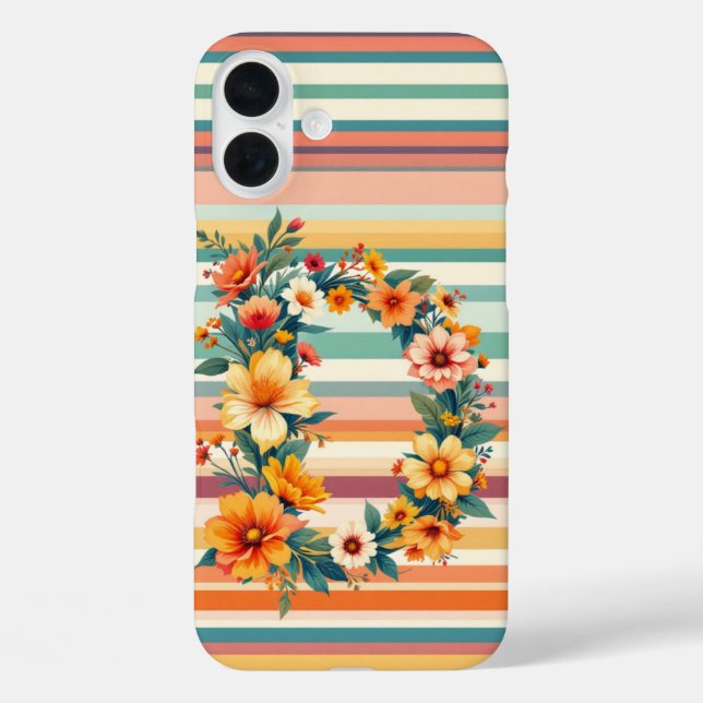 Funda iPhone 16 Plus Retro de bandas de flor (D) (Reverso )