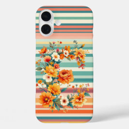 Funda iPhone 16 Plus Retro De Bandas De Flor (E)