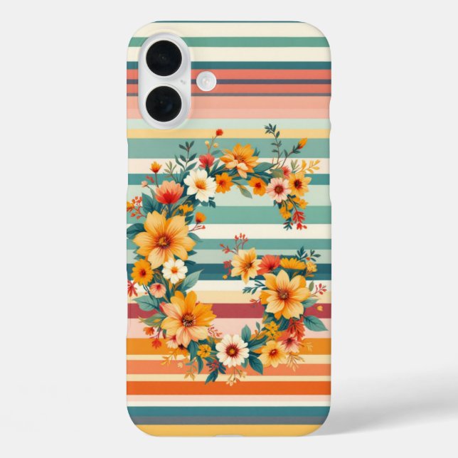 Funda iPhone 16 Plus Retro De Bandas De Flor (G) (Reverso )