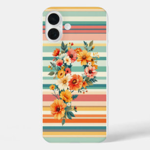 Funda iPhone 16 Plus Retro de bandas de flor (P)