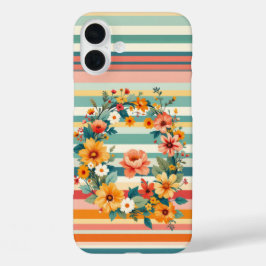 Funda iPhone 16 Plus Retro de bandas de flor (Q)