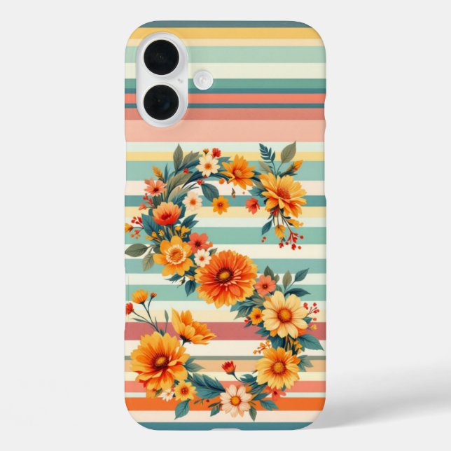 Funda iPhone 16 Plus Retro De Bandas De Flor (S) (Reverso )
