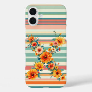 Funda iPhone 16 Plus Retro de bandas de flor (X)