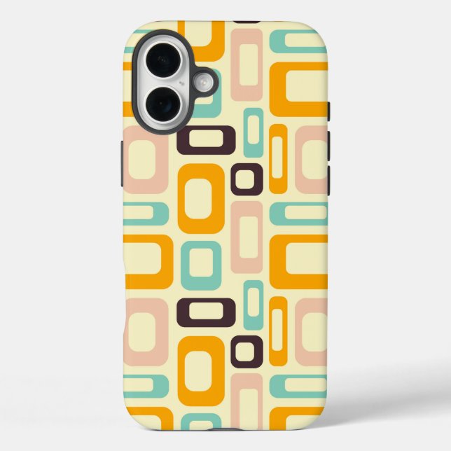 Funda iPhone 16 Plus Retro geometric pattern in light beige background (Reverso )