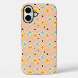 Funda iPhone 16 Plus Retro geometric pattern with teal, orange, black