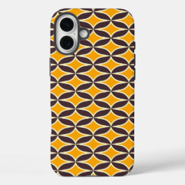 Funda iPhone 16 Plus Retro geometric pattern yellow and brown leaf