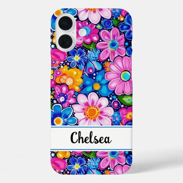 Funda iPhone 16 Plus Retro Groovy Floral Personalized (Reverso )